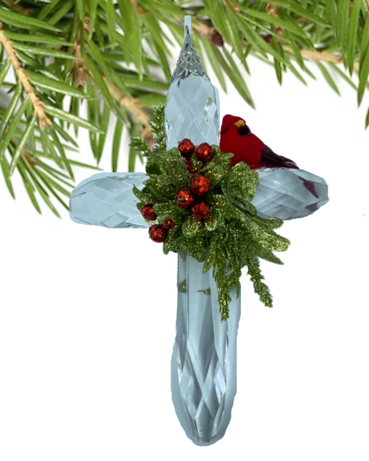 Cardinal Cross Mistletoe Ornament