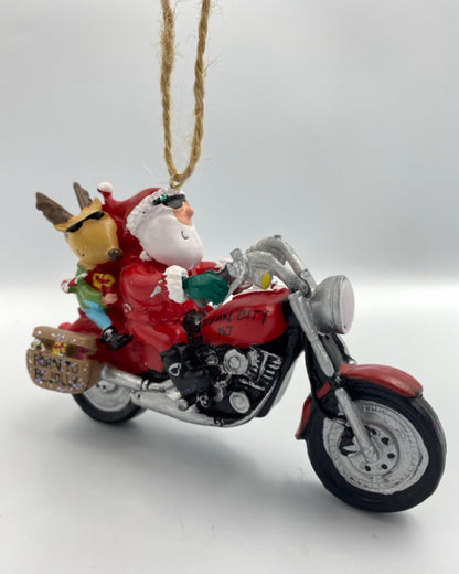 Santa Reindeer on Motorcycle ornament