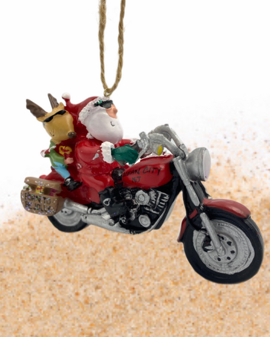 Santa Reindeer on Motorcycle ornament