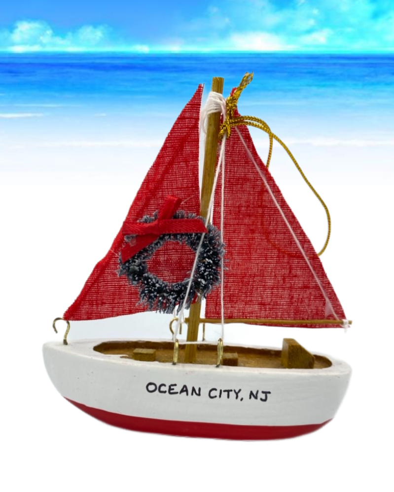 Red Bottom Wood Sail Boat
