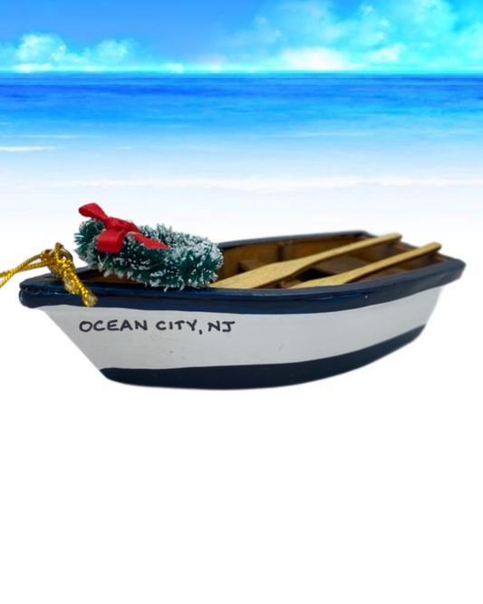 Navy Wood Dory W/ Wreath