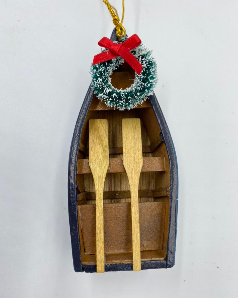 Navy Wood Dory W/ Wreath