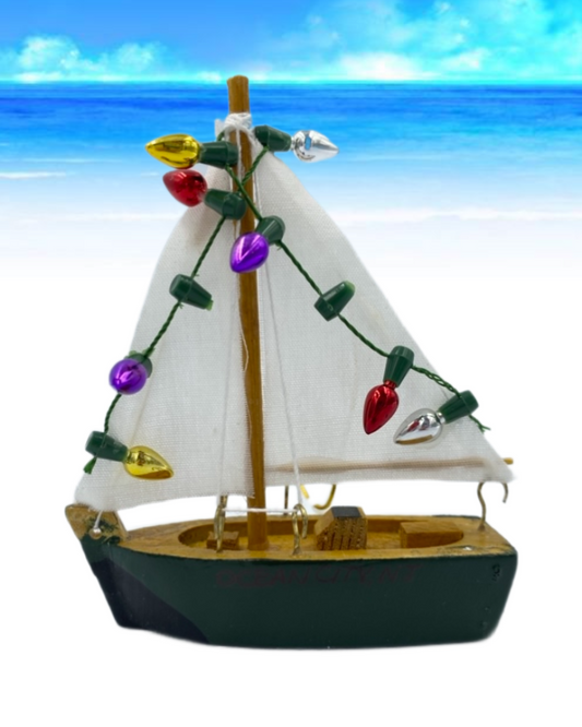 Green Wood Sailboat w/ Lights