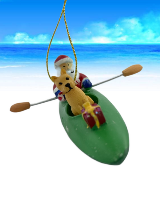 Santa/Dog in Kayak Ornament