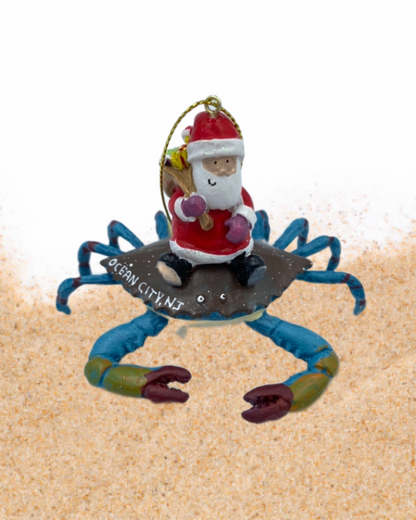 Santa on Blue Crab Ornament