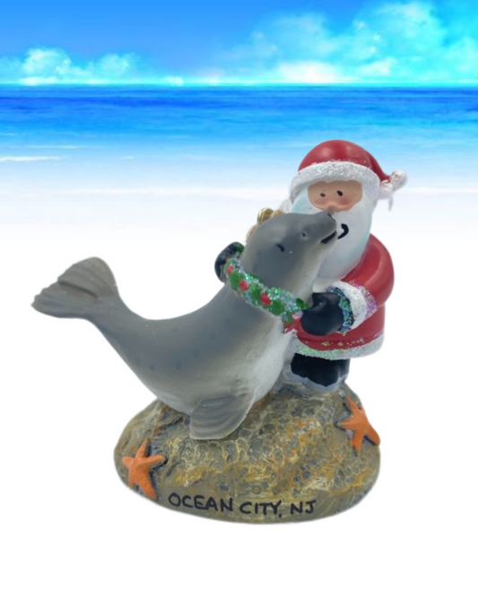 Santa & Harbor Seal ornament