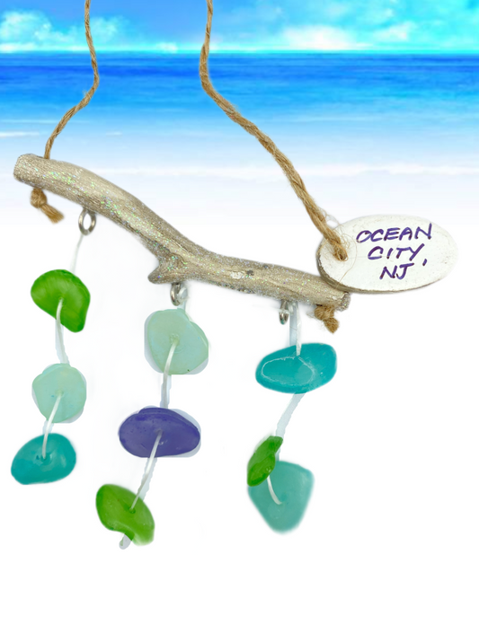 Driftwood Branch Sea Glass ornament