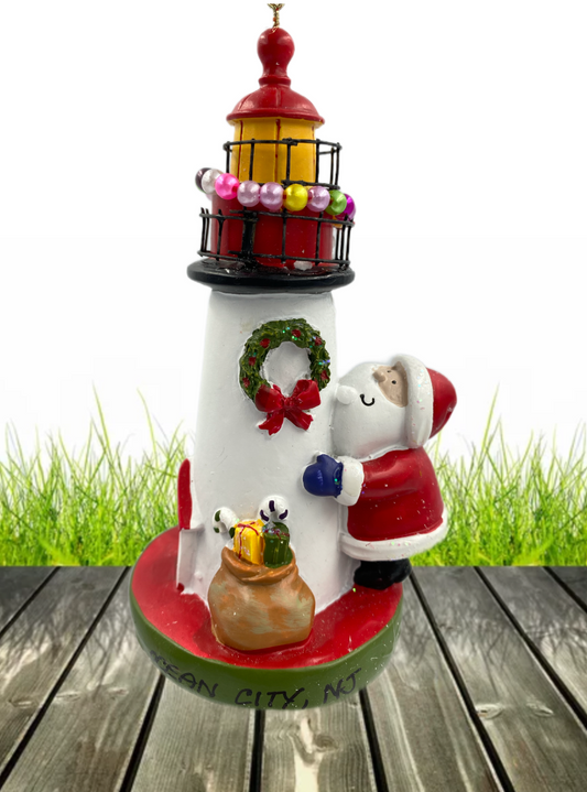 Santa w/ Lighthouse Ornament