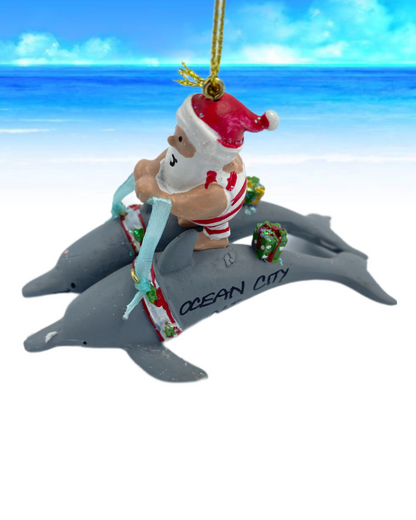 Dolphins Pulling Santa Ornament