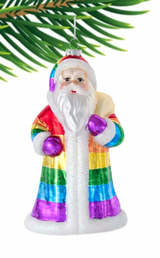 Rainbow Color Santa Glass ornament