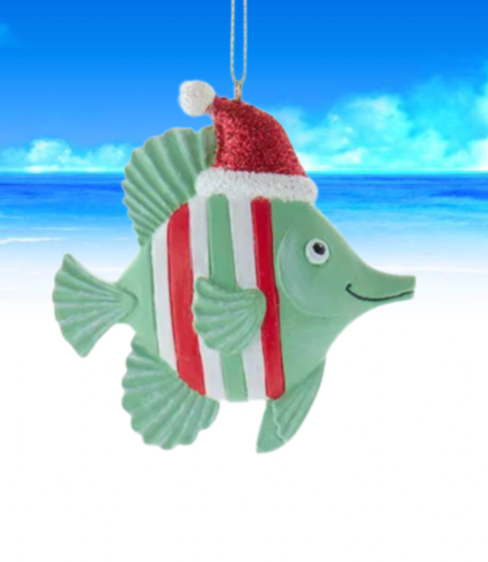 Green Striped Fish With Hat ornament