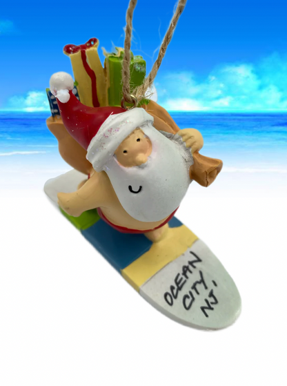 Santa on Surfboard Ornament