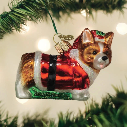 Holly Hat Corgi Puppy Ornament