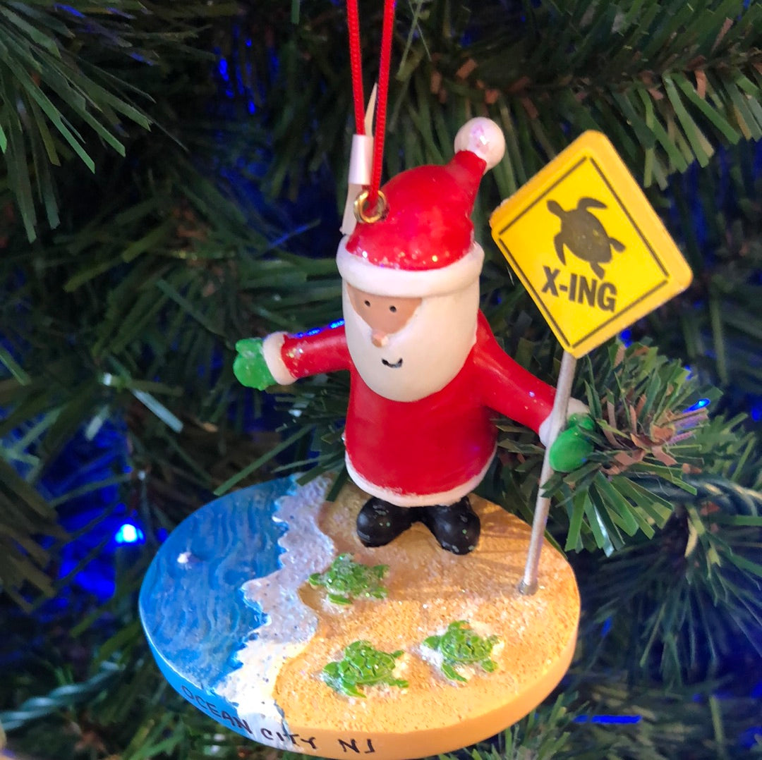 Turtle Crossing Santa Ornament