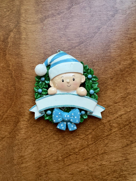 Baby in Wreath - Blue