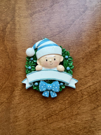 Baby in Wreath - Blue