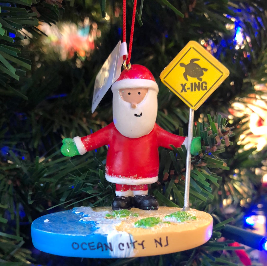 Turtle Crossing Santa Ornament