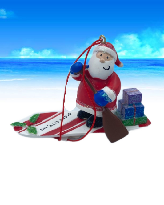 Paddleboarding Santa ornament