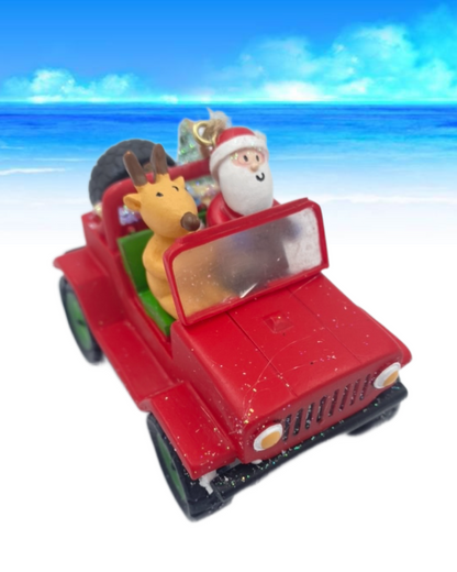 Santa in Red Jeep ornament